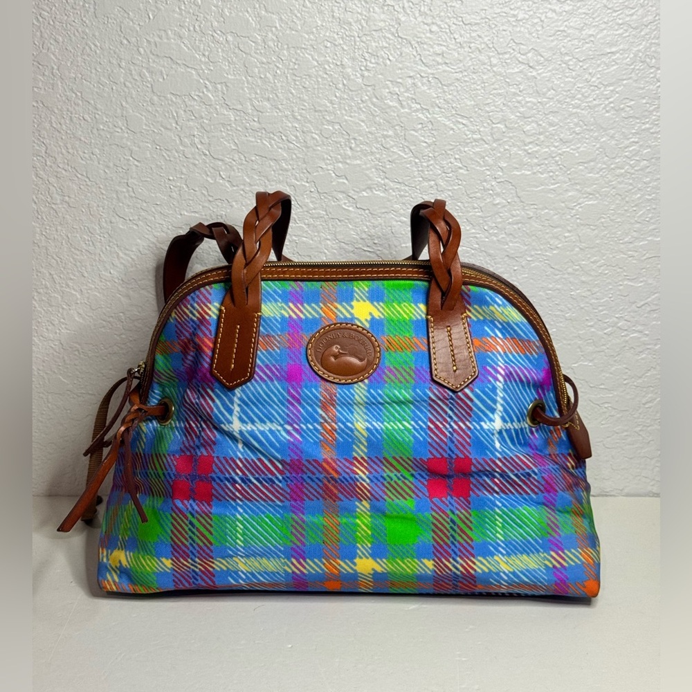 Dooney & Bourke Domed Satchel Nylon Plaid Printed Shoulder Bag Purse